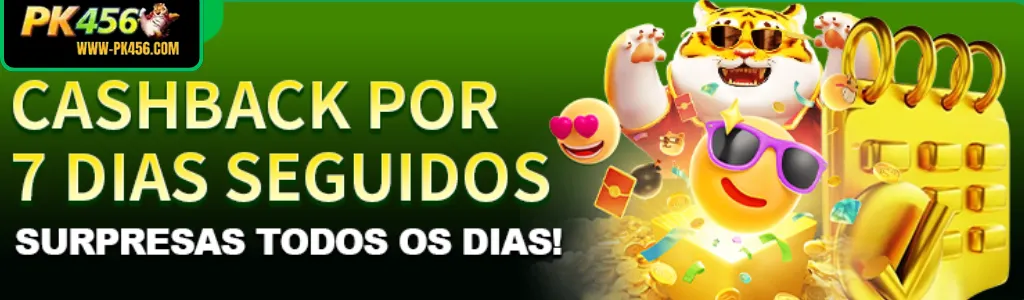 Banner de promoção de cashback ativo no PK456 cassino
